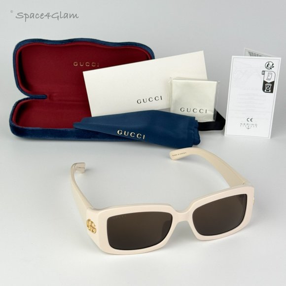 Gucci Women Sunglasses Ivory Brown Rectangle GG1403SK 004 BRAND NEW - Picture 8 of 10